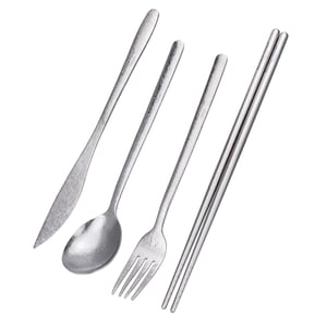 iBasingo Ti1056T Titan set pribora za jelo za kampiranje - žlica, vilica, nož, štapići za jelo - duga drška, kristalno srebrna boja, za putovanja