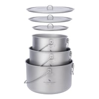 Set de vase de camping din titan iBasingo - 3 oale cu capac (1,3L, 1,95L, 2,9L) pentru drumeții 1