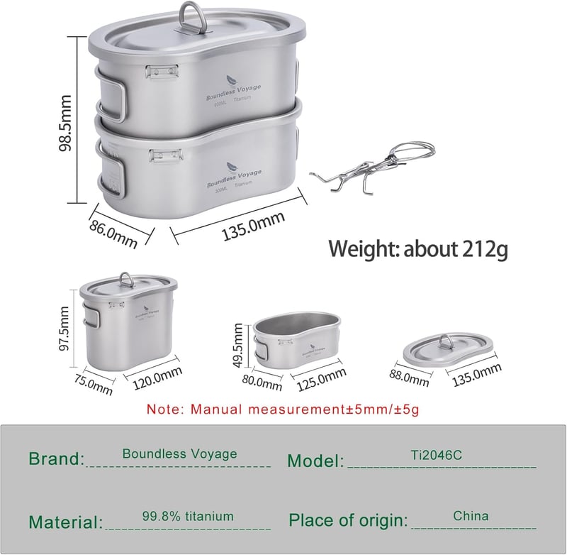 iBasingo Titán Kemping Főzőkészlet 600ml Edény 300ml Pohár Összecsukható Fogantyú