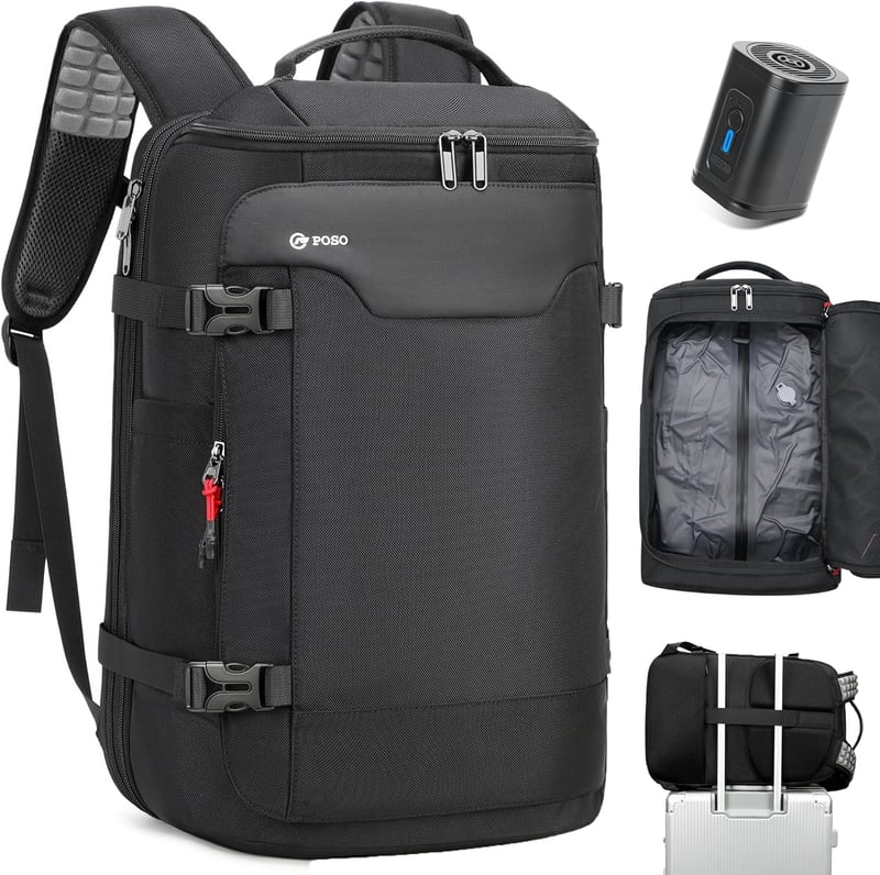 ibeacos 60L Bővíthető Utazó Hátizsák Fekete Kézipoggyász Backpack