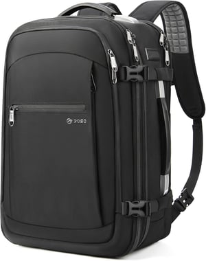 ibeacos 60L expandálható utazó hátizsák TSA zárral, 17" laptoprekesszel - fekete (pumpa nélkül)