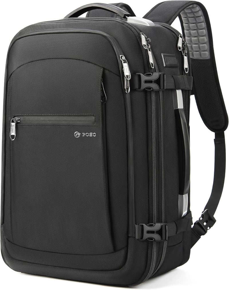 ibeacos 60L Expandálható Utazó Hátizsák Kompresszióval, TSA Zárral és 17" Laptop Rekesszel - Black Without Pump