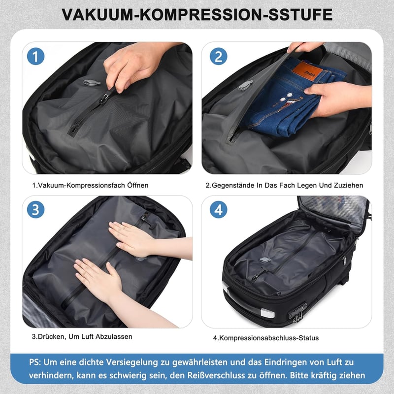 ibeacos 60L Expandálható Utazó Hátizsák Kompresszióval, TSA Zárral és 17" Laptop Rekesszel - Black Without Pump