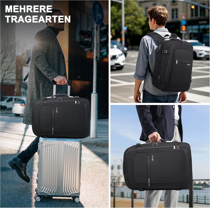 ibeacos 60L Expandálható Utazó Hátizsák Kompresszióval, TSA Zárral és 17" Laptop Rekesszel - Black Without Pump