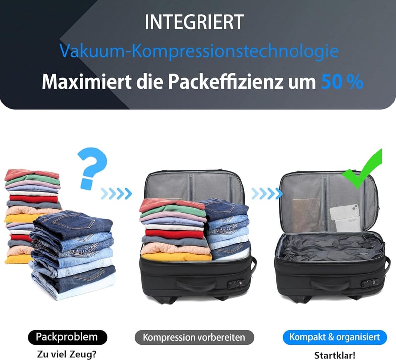 ibeacos 60L Vákuum Hátizsák Bővíthető, TSA Zárral és Vákuumpumpával, Vízálló Laptop Hátizsák 17,3" - Gray