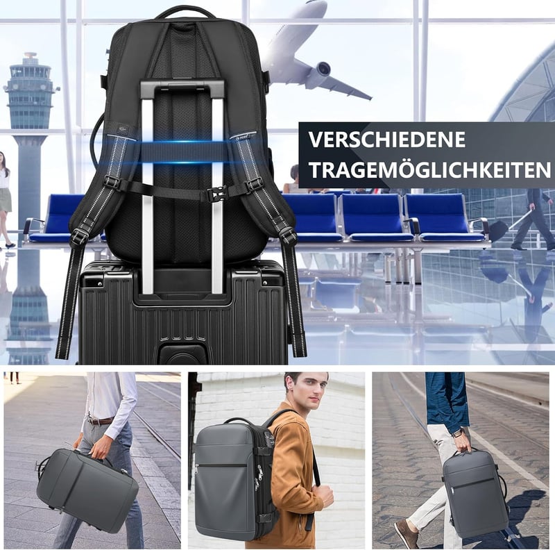 ibeacos 60L Vákuum Hátizsák Bővíthető, TSA Zárral és Vákuumpumpával, Vízálló Laptop Hátizsák 17,3" - Gray