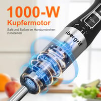 Ibergrif 1000W 4az1-ben Rozsdamentes Kézi Mixer Turbó Funkcióval és Sebességszabályzóval 4
