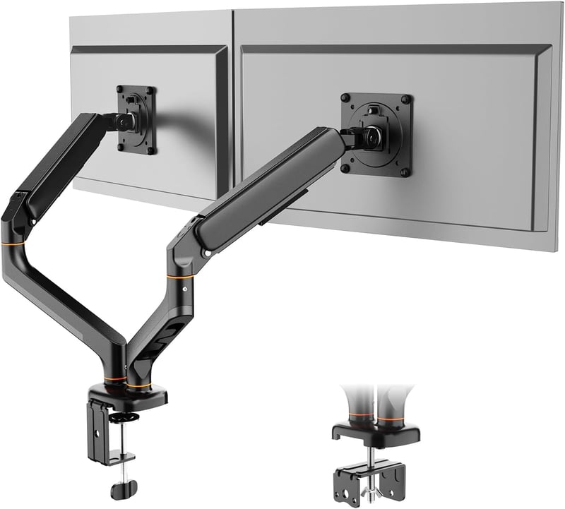Ibergrif MA001-2 kettős monitortartó gázrugós, 13"-27", VESA 75/100 mm - fekete