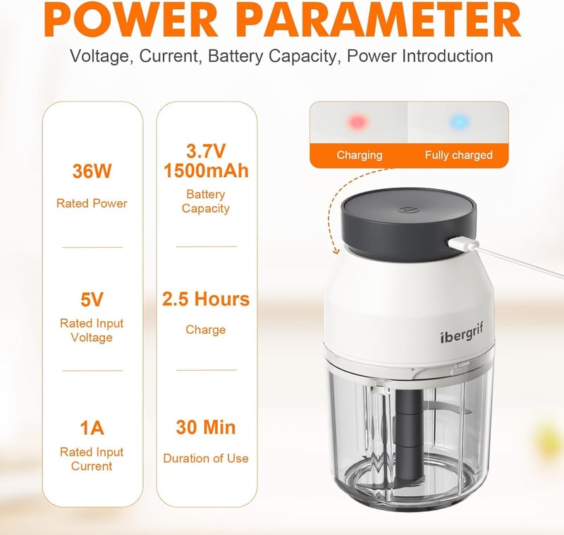Ibergrif M503 Elektromos Aprító 400ml USB Töltéssel Hús Zöldség Gyümölcs