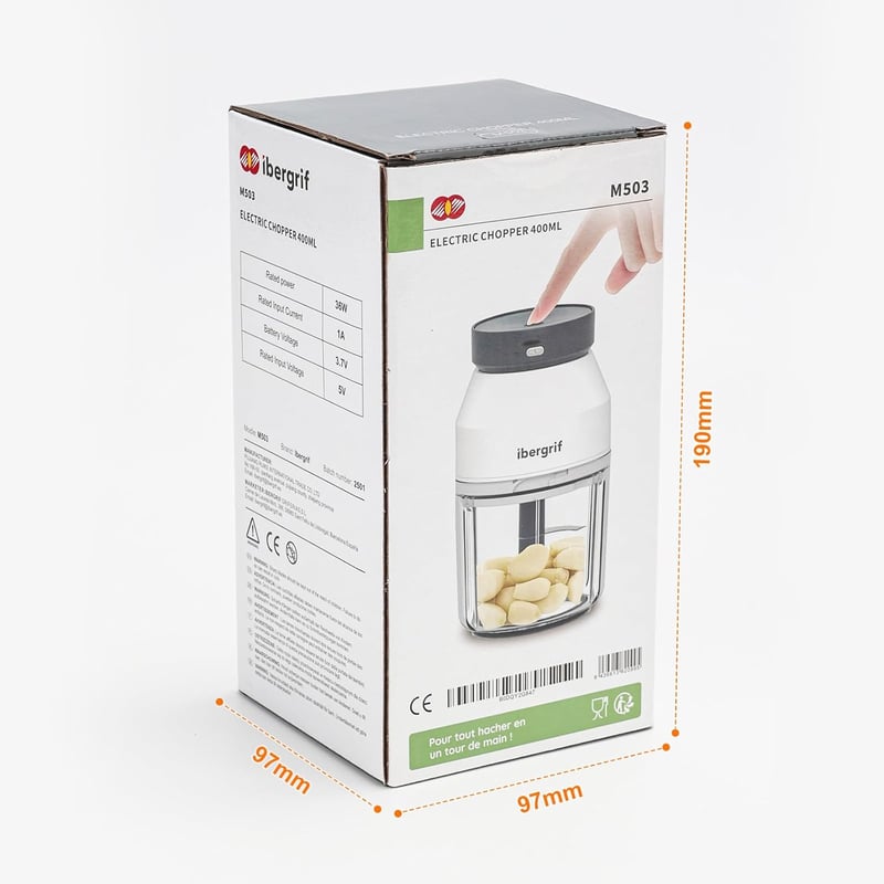 Ibergrif M503 Elektromos Aprító 400ml USB Töltéssel Hús Zöldség Gyümölcs