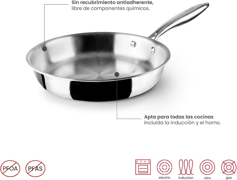 IBILI 24 cm rozsdamentes acél serpenyő indukciós nem tapadó ezüst