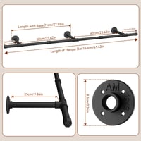 Bară de haine pentru perete IBUYKE 156 cm TYJ007H, bară industrială din metal, negru 3