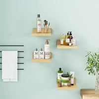 IBUYKE Lebegő Fali Polc Szett 4 db Természetes Fa Hálószoba Fürdőszoba Konyha 7