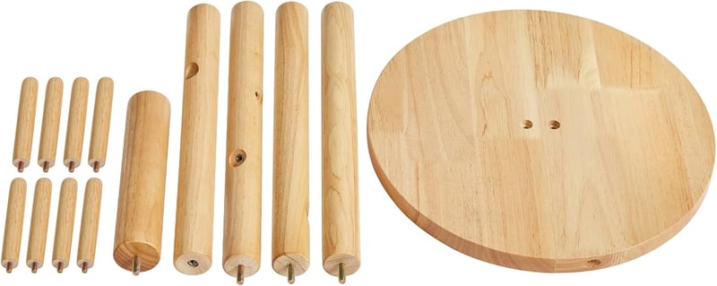 IBUYKE WD-115 fa ruhaállvány 8 kampóval, kerek alappal, természetes szín