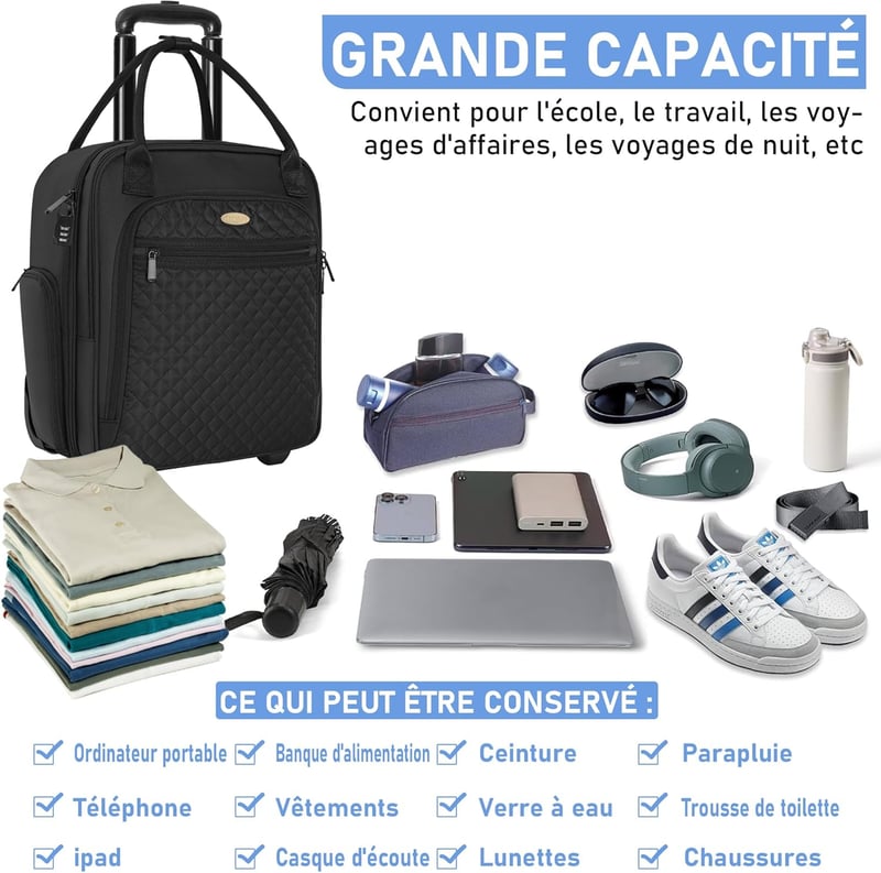 IBVIVIC Kabinbőrönd Kézipoggyász Trolley Fekete 42x32x21cm Könnyű Üzleti Utazáshoz Férfi Női Repülőgép Kerekes Táska