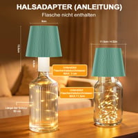 Sklenená LED lampa ICARE s rozprávkovými svetielkami, zelená, bezdrôtová fľašková lampa, nabíjateľná cez USB-C, dotykové stmievanie, 3 teploty farieb, IP54 6