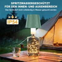 Sklenená LED lampa ICARE s rozprávkovými svetielkami, zelená, bezdrôtová fľašková lampa, nabíjateľná cez USB-C, dotykové stmievanie, 3 teploty farieb, IP54 5