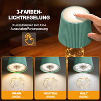 Sklenená LED lampa ICARE s rozprávkovými svetielkami, zelená, bezdrôtová fľašková lampa, nabíjateľná cez USB-C, dotykové stmievanie, 3 teploty farieb, IP54 2