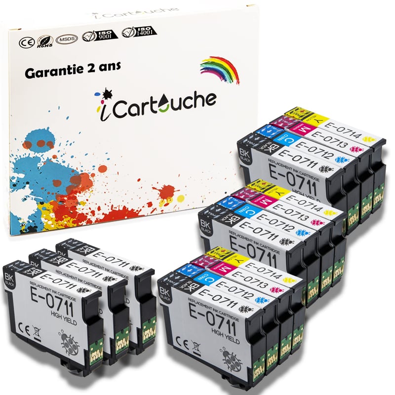 icartouche Kompatibilis Tintapatron Epson T0715 Stylus D120 DX4050 DX5050 DX7400 BX300F BX600FW SX100 SX200 SX400 SX510W SX610FW - 6 Fekete 3 Cián 3 Magenta 3 Sárga