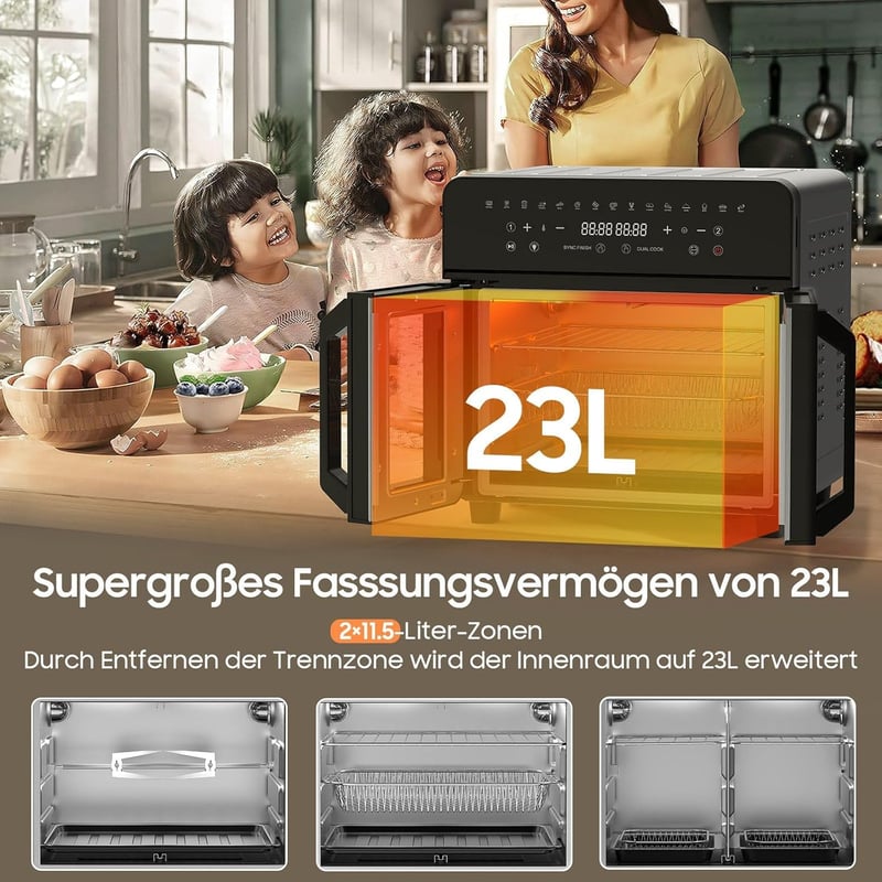 iceagle 23L Olajmentes Légfrissítő Kettős Zóna Francia Ajtó 2200W 15 Program