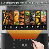 Fritieră cu aer cald iceagle 6,5 L XXL - 1700W, aparat de gătit cu aer cald fără ulei, 8 programe, afișaj LED digital, timer, 80-200°C, negru 2