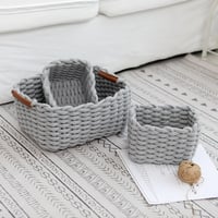 Icegrey Kötött Tároló Kosár - Vízálló Téglalap Alakú Tárolódoboz Babaszobába, Hálószobába, Nappaliba, Szürke, Kicsi 3