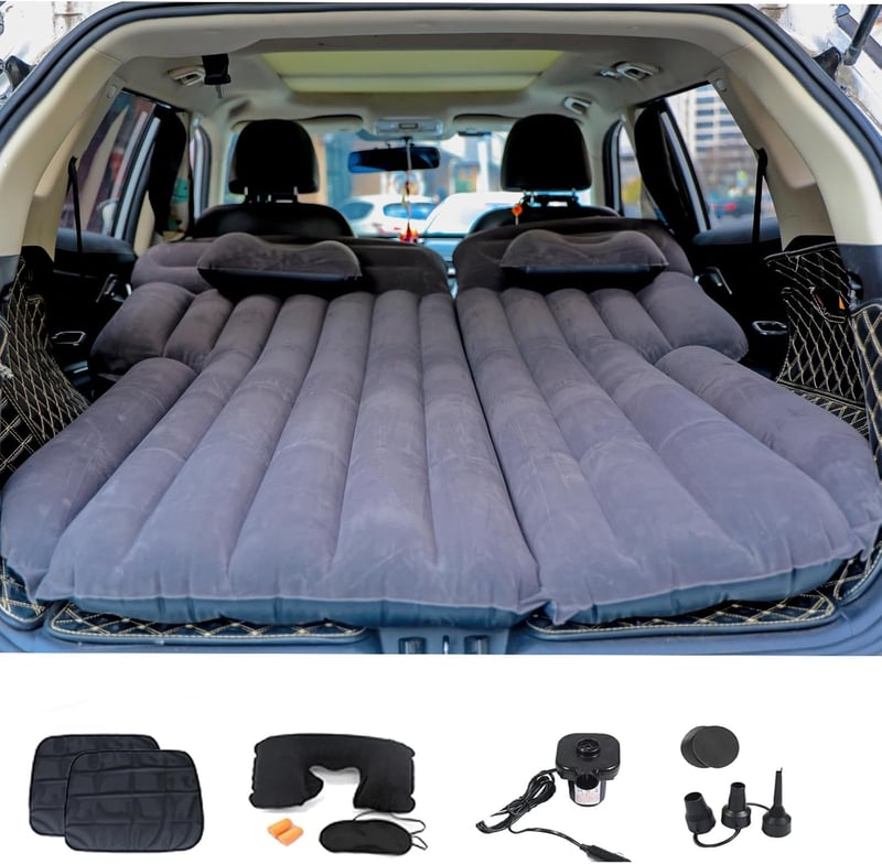 Icelus Autós Felfújható Matrac SUV-hoz - 185x130x15 cm PVC Kemping Ágy Hátsó Ülésre, Elektromos Pumpával, Utazáshoz, Kempinghez