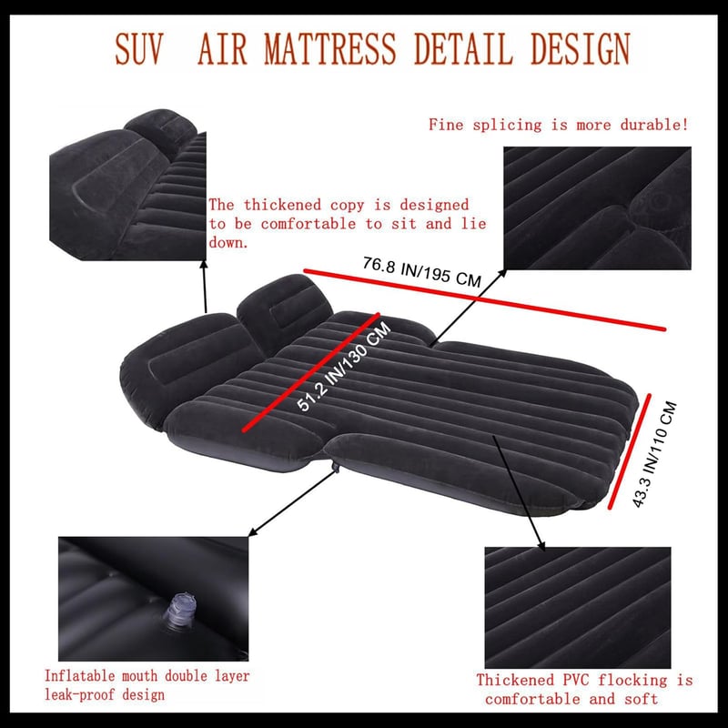 Icelus Autós Felfújható Matrac SUV-hoz - 185x130x15 cm PVC Kemping Ágy Hátsó Ülésre, Elektromos Pumpával, Utazáshoz, Kempinghez