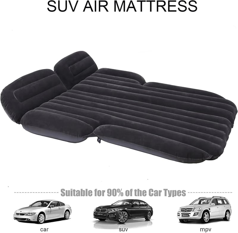 Icelus Autós Felfújható Matrac SUV-hoz - 185x130x15 cm PVC Kemping Ágy Hátsó Ülésre, Elektromos Pumpával, Utazáshoz, Kempinghez
