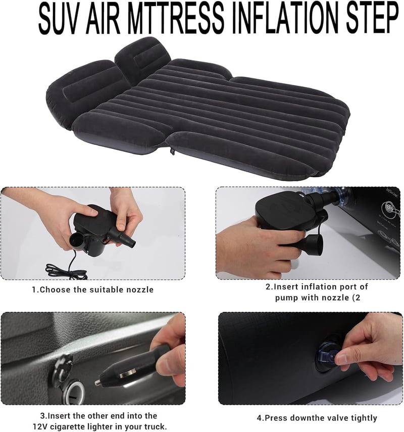 Icelus Autós Felfújható Matrac SUV-hoz - 185x130x15 cm PVC Kemping Ágy Hátsó Ülésre, Elektromos Pumpával, Utazáshoz, Kempinghez