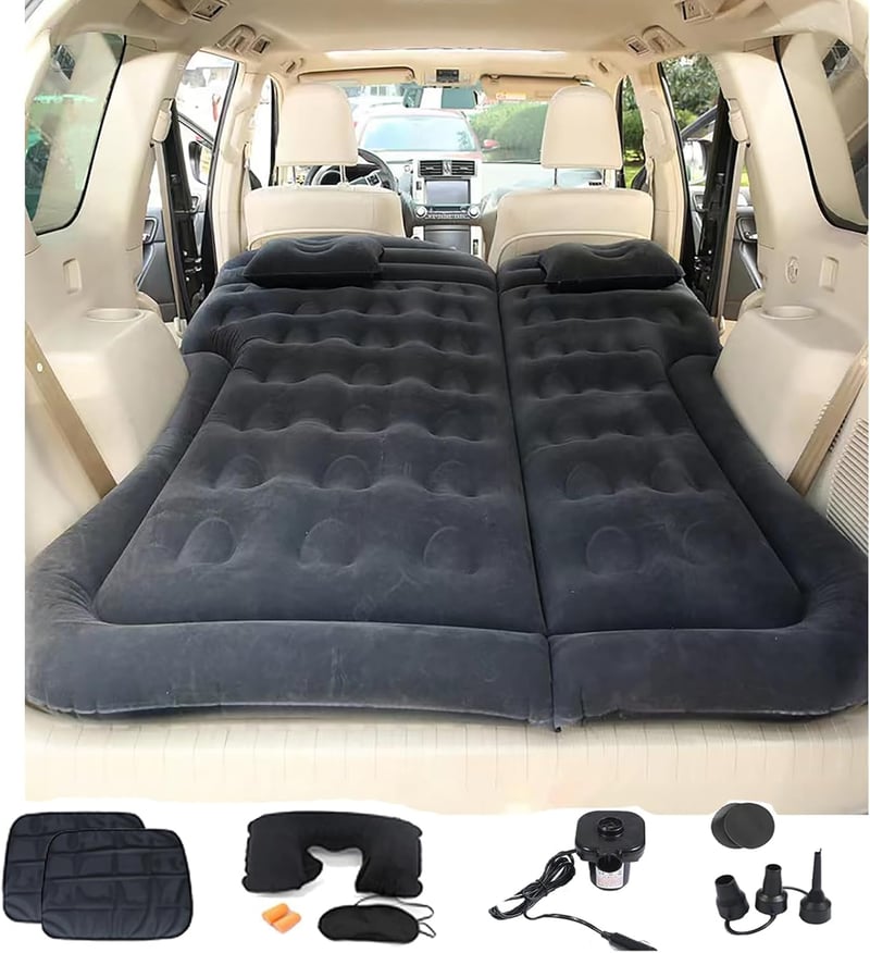 Icelus SUV Autós Felfújható Matrac 175x130x15cm - Légpumpával, Utazáshoz, Kempingezéshez, Csomagtartóba - Fekete Hordozható Légágy Kültéri H