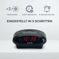 Ceas deșteptător cu radio FM iCES ICR-210 - Alarmă dublă, funcție snooze, tuner PLL, afișaj LED, negru 5