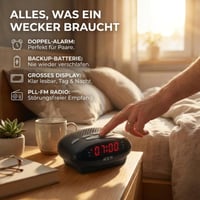 Ceas deșteptător cu radio FM iCES ICR-210 - Alarmă dublă, funcție snooze, tuner PLL, afișaj LED, negru 3