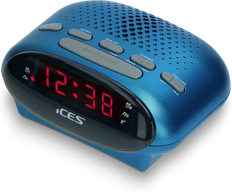 iCES ICR-210 Rádiós Ébresztőóra Kék, Dupla Riasztás és Alvásidőzítő Funkcióval - blue