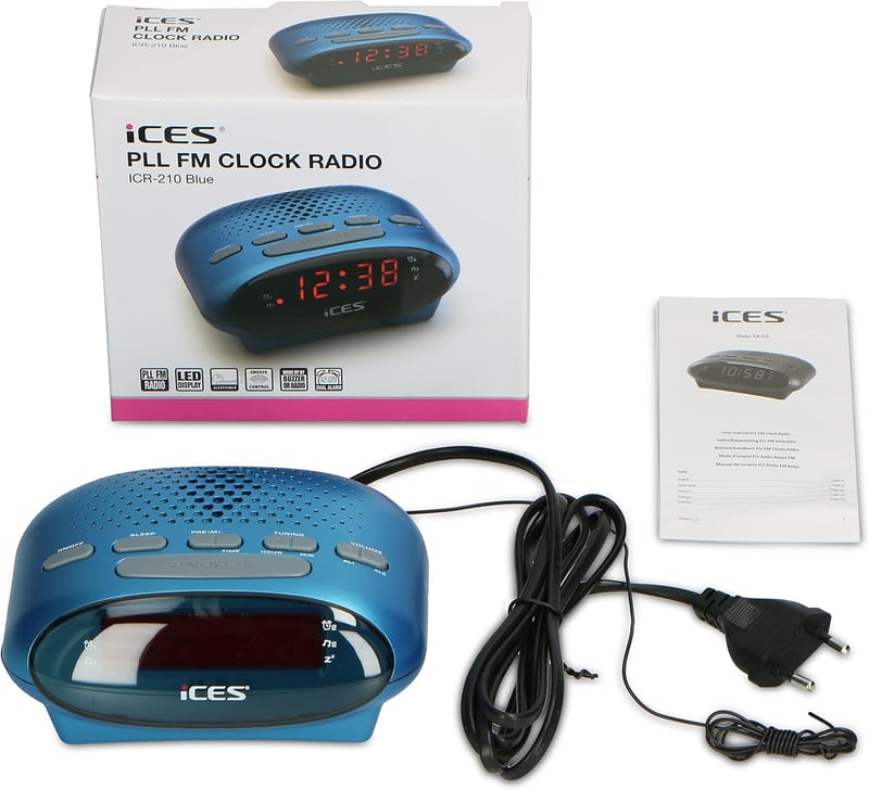 iCES ICR-210 Rádiós Ébresztőóra Kék, Dupla Riasztás és Alvásidőzítő Funkcióval - blue