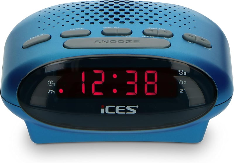 iCES ICR-210 Rádiós Ébresztőóra Kék, Dupla Riasztás és Alvásidőzítő Funkcióval - blue