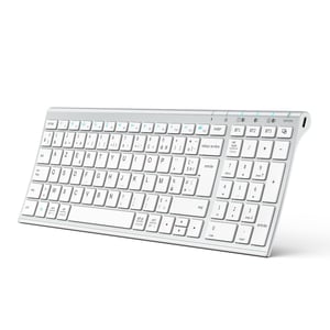 iClever BK10 Bluetooth tipkovnica - Punjiva, povezivanje 3 uređaja, AZERTY, ultratanka, bijela, kompatibilna s Mac/iPad/iPhone/PC