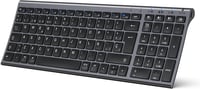 iClever BK10 Bluetooth Billentyűzet - Újratölthető, Ergonomikus, Teljes Méretű, 3 Eszköz Csatlakoztatás, Windows/Mac/iPad Kompatibilis, Szür 1