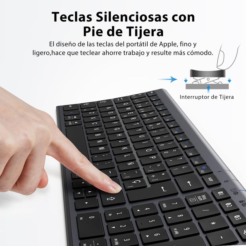 iClever BK10 Bluetooth Billentyűzet - Újratölthető, Ergonomikus, Teljes Méretű, 3 Eszköz Csatlakoztatás, Windows/Mac/iPad Kompatibilis, Szür