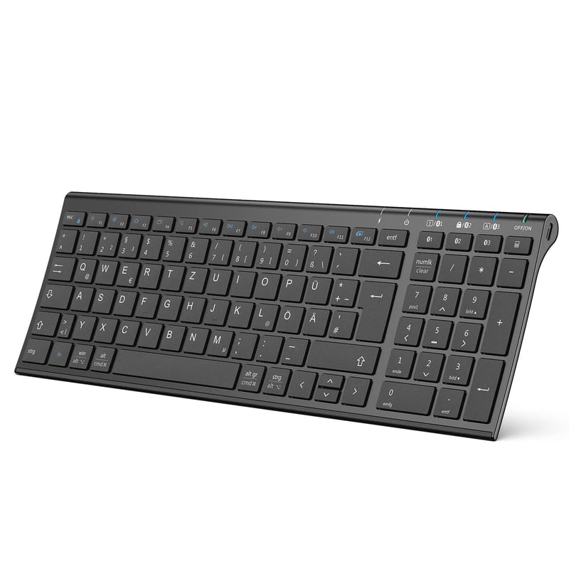 Bluetooth klávesnica iClever BK10, nabíjateľná bezdrôtová klávesnica s 3 Bluetooth kanálmi, ultratenký ergonomický dizajn i