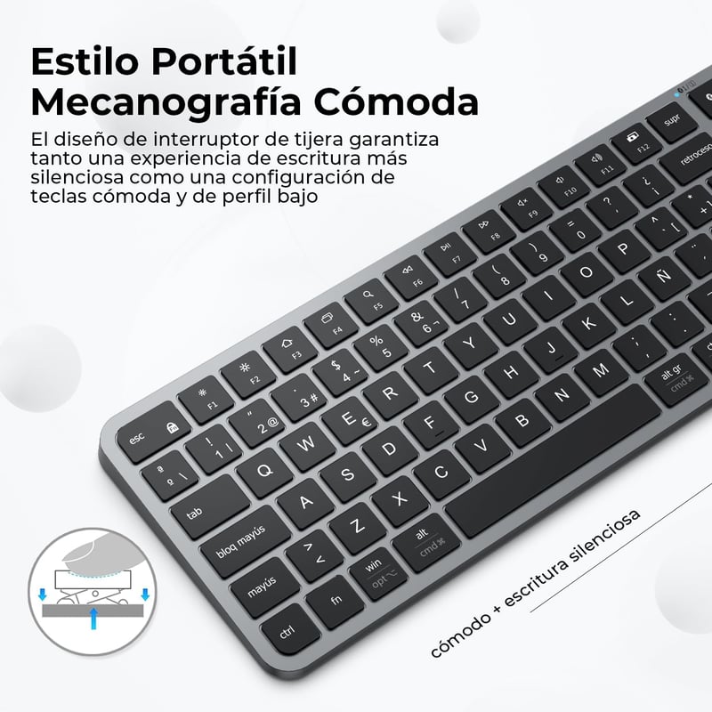 iClever BK20 Bluetooth Billentyűzet - Kompakt Vezeték Nélküli Numerikus Billentyűzet, 3 Eszköz Csatlakoztatás, USB-C Tölthető, MacBook, iPad