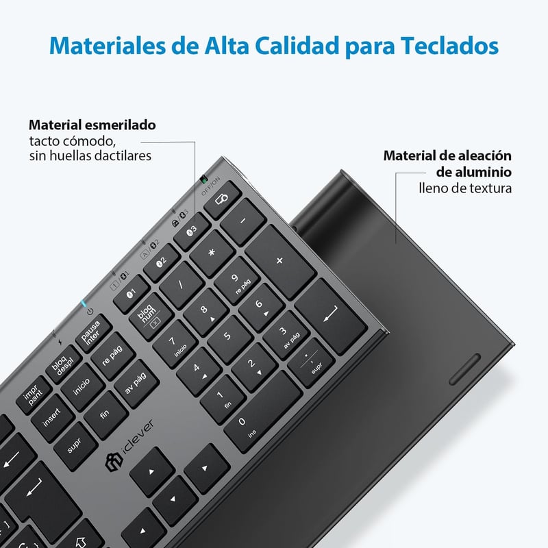iClever BK23 Bluetooth Billentyűzet - Újratölthető, Teljes Méretű, Többeszközös, Szürke, Kompatibilis Windows/Mac/iOS/Android Rendszerekkel