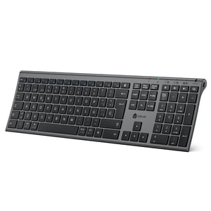 iClever BK23 Bluetooth tipkovnica - Punjiva, pune veličine, za više uređaja, siva, kompatibilna s Windows/Mac/iOS/Android sustavima