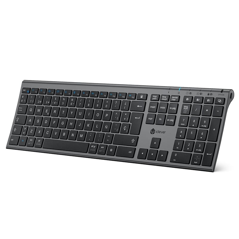 Bluetooth klávesnica iClever BK23 - Nabíjateľná, plnohodnotná, viacnásobné zariadenia, šedá, kompatibilná so systémami Windows/Mac/iOS/Android
