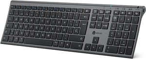 iClever BK23 Bluetooth Billentyűzet - Újratölthető, Teljes Méretű, Többeszközös, Szürke, Kompatibilis Windows/Mac/iOS/Android Rendszerekkel
