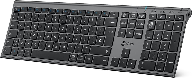 iClever BK23 Bluetooth Billentyűzet - Újratölthető, Teljes Méretű, Többeszközös, Szürke, Kompatibilis Windows/Mac/iOS/Android Rendszerekkel
