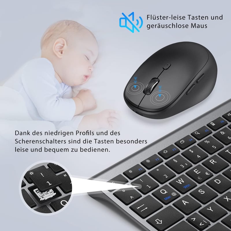Set tastatură și mouse Bluetooth iClever, wireless, reîncărcabil, gri, QWERTZ