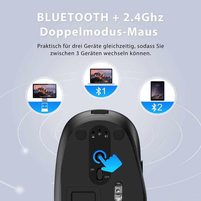 Set tastatură și mouse Bluetooth iClever, wireless, reîncărcabil, gri, QWERTZ