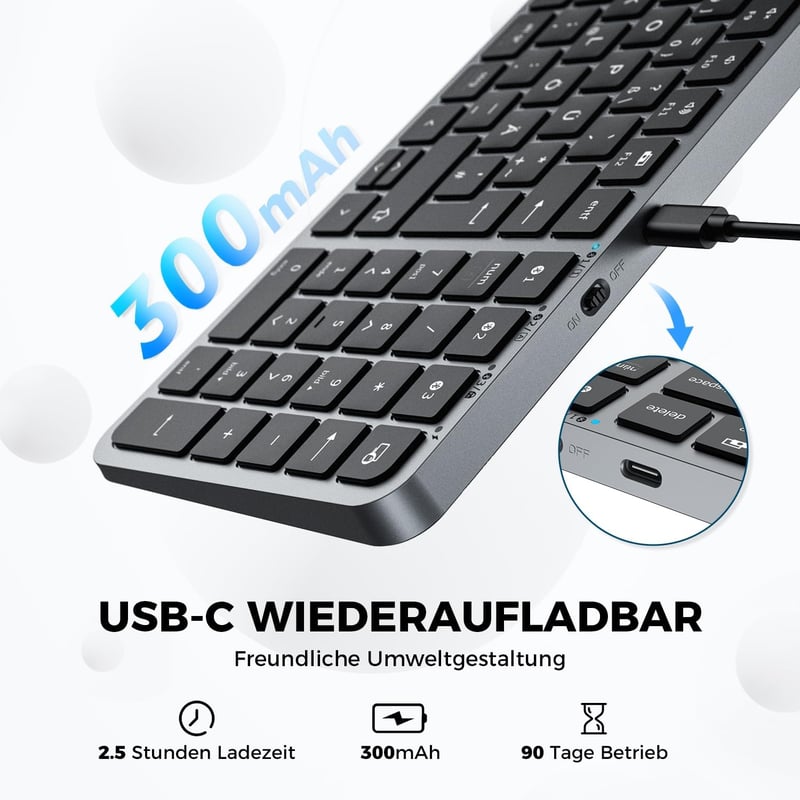 iClever Bluetooth Billentyűzet Mac/PC - Vezeték nélküli 3 eszköz kapcsoló QWERTZ