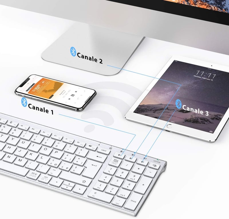 iClever Bluetooth Billentyűzet Numerikus Blokkkal, Ergonomikus Vezeték Nélküli Billentyűzet - silver